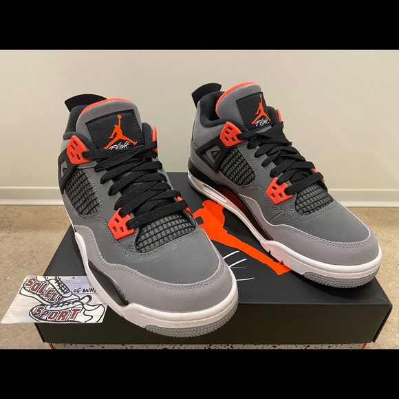 NEW Nike Air Jordan 4 Retro IV Red Infrared Grey 2022 Basketball Shoes - Picture 2 of 9